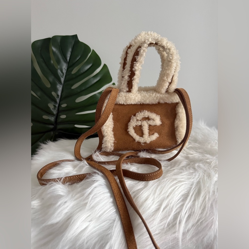 Telfar Brown and Cream Shearling Mini Bag